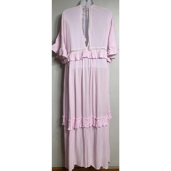 Free People Dress Women’s XS Pintuck Paradiso Maxi Pink Ruffles Bohemian - Picture 7 of 14